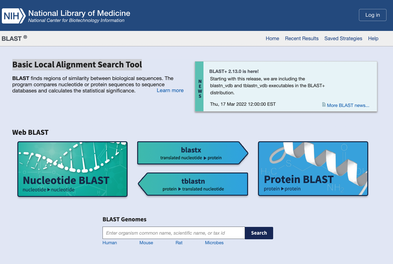 a screenshot of the BLAST website