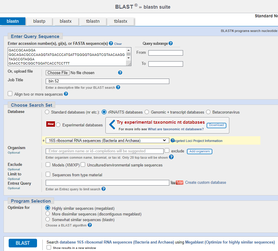 output of a BLAST search