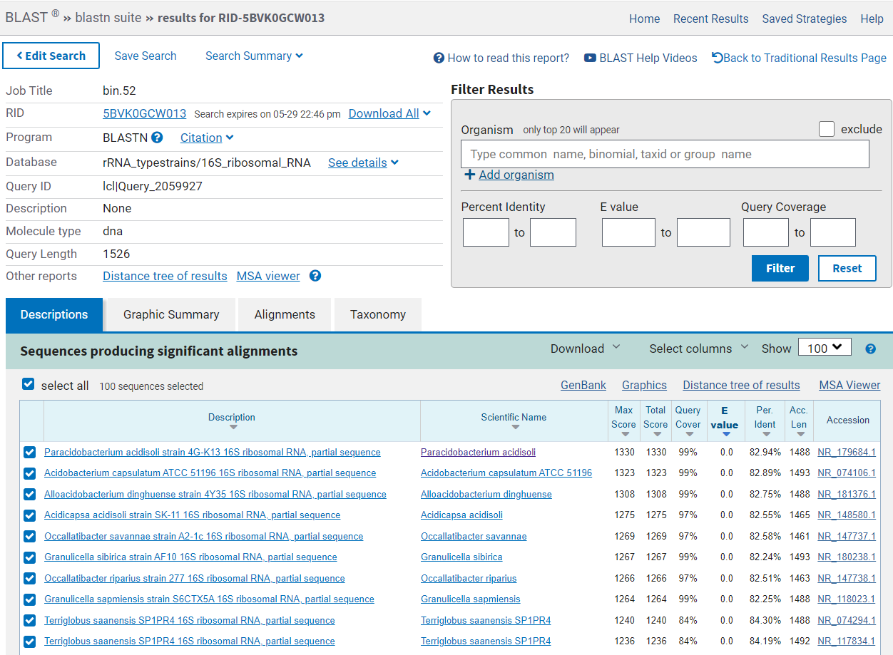 output of a BLAST search