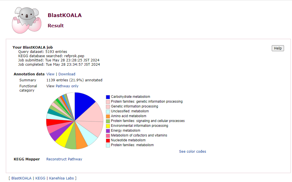 a screenshot of the blastKoala output