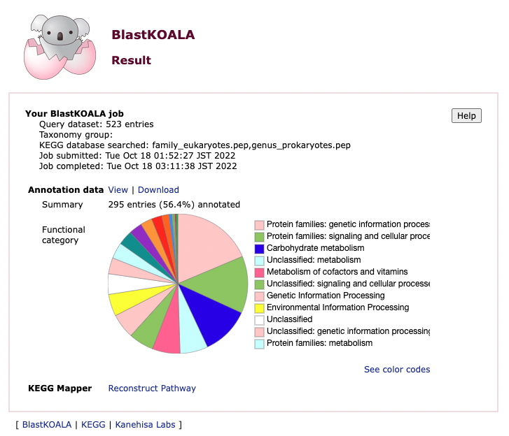 a screenshot of the blastKoala output